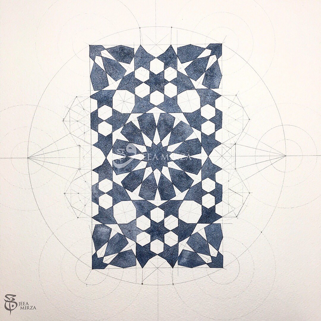 jeea_mirza's tweet image. Happy New Year Everyone! This is my first completed piece for 2018 🙂 Drafted and painted yesterday! Swipe for a close up!
A Mamluk pattern from Cairo. 
Materials: @DANIELSMITH_ART watercolour on rough paper. #watercolor #geometricart #mamluk #cairo #mathart #manifestingtheunseen