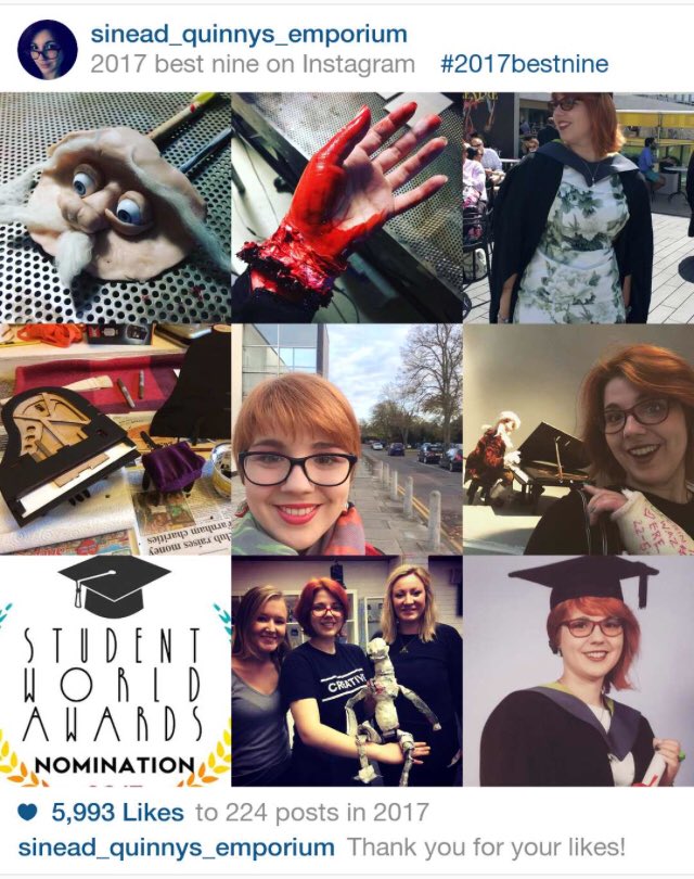 Sinead_Stoddart's tweet photo. Found out how to do best 9 of 2017 properly most have stayed the same though. Thanks for following more exciting animation related things to post this year! #best9of2017 #animation #stopmotion #animationgraduate #freelancer #puppets #filmfestivals #onetoomany #munchies #tonedeath https://t.co/Sj9LazSzvN
