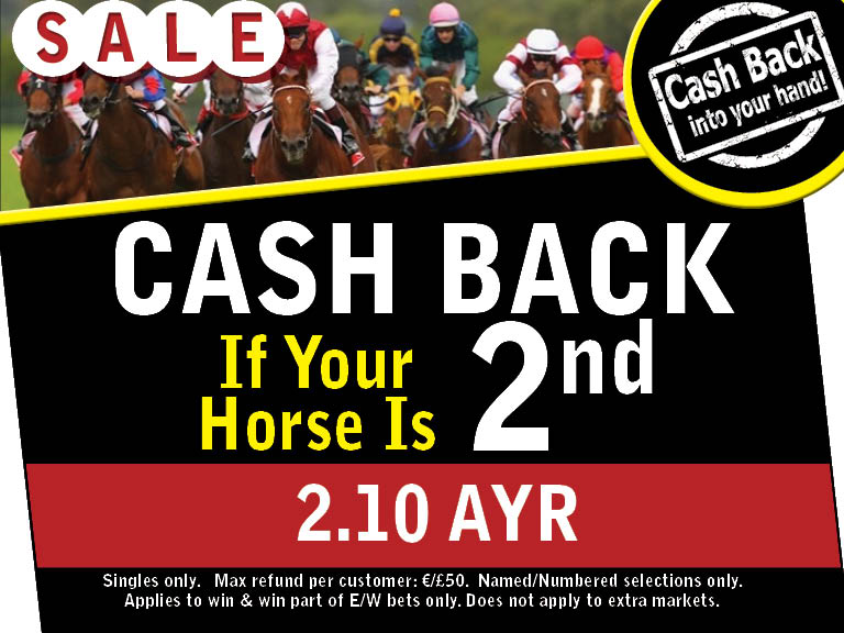 Get into one of our shops for a great offer on the 2:10 at Ayr. Cashback if you finish 2nd