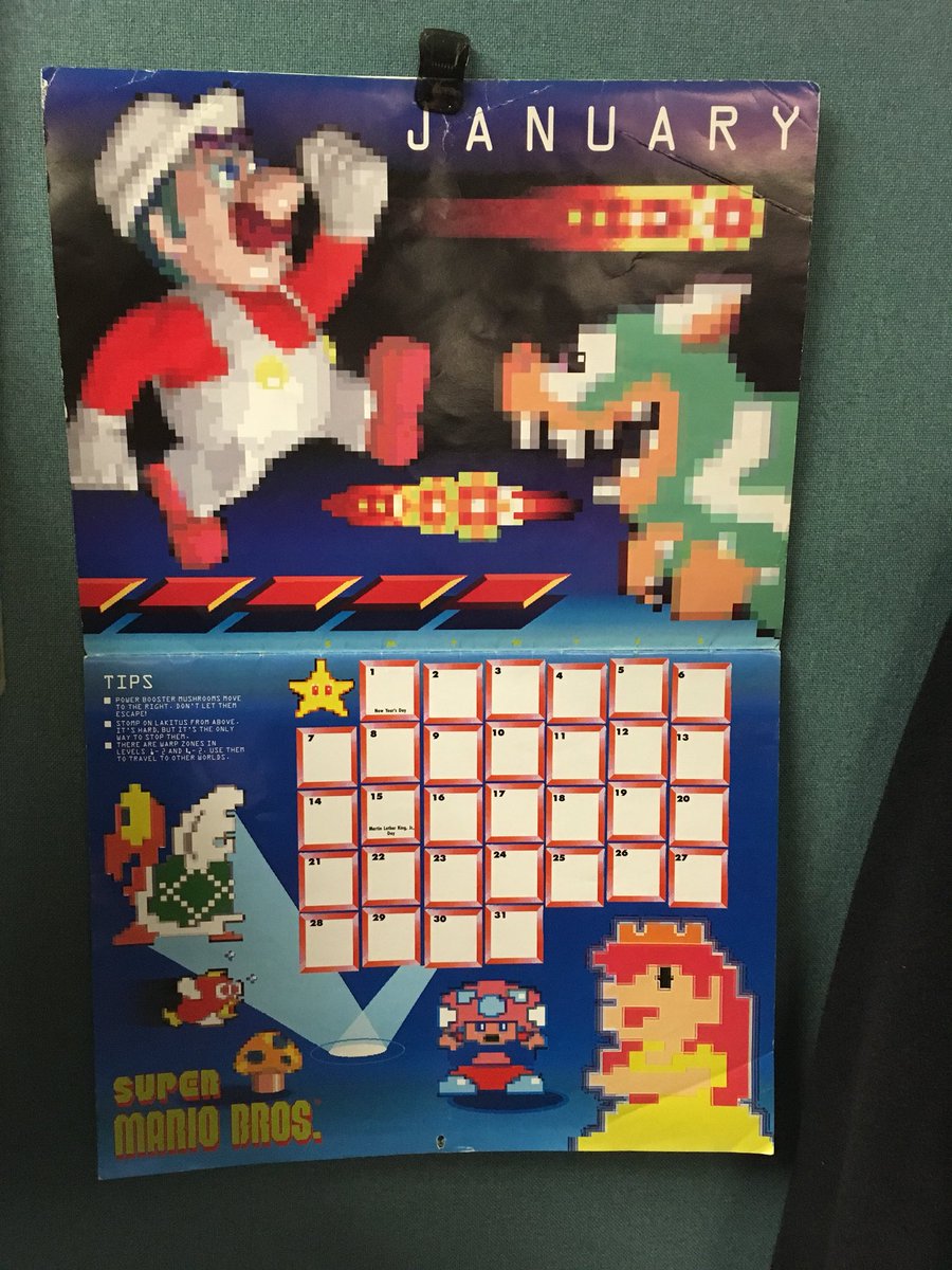 GeekadeKris's tweet image. IT FINALLY HAPPENED! My 1990 #Nintendo calendar is totally accurate again! #outdatedcalendar #SuperMario #NES