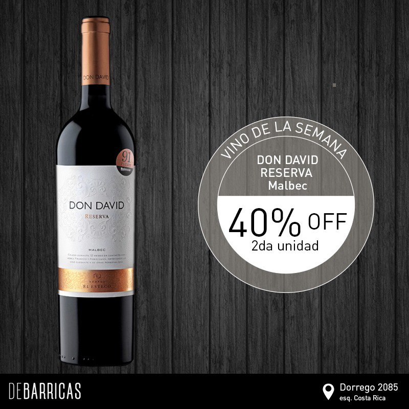 DeBarricas's tweet photo. 🍷 Empezá el 2018 con nuestro vino de la semana, para no perder la costumbre 😆
👉 Presentamos Don David Reserva Malbec: https://t.co/HTgs6QaszA

#VinoDeLaSemana #DonDavidReserva #DonDavid #ElEsteco #Malbec #VinoMalbec Bodega El Esteco https://t.co/PtQm3rls9v