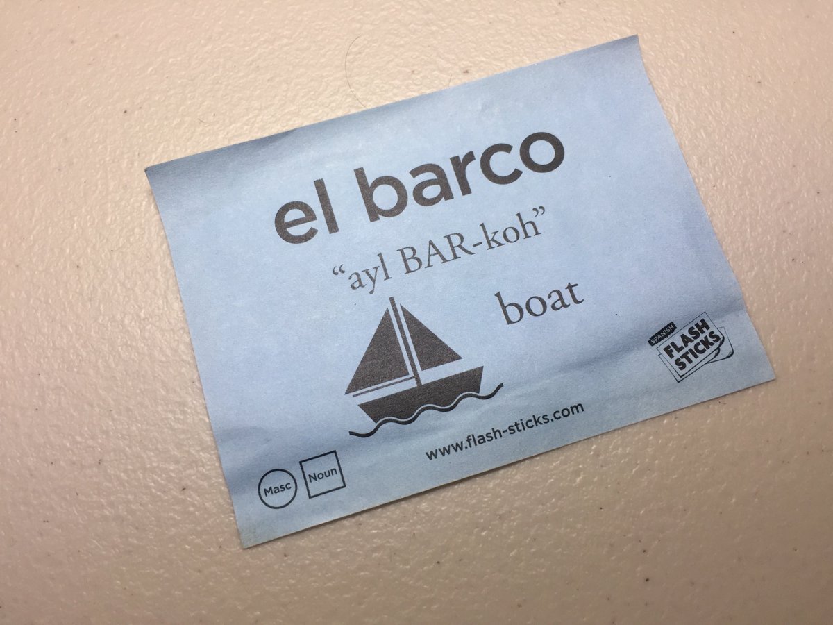 travelism's tweet photo. Spanish is our #LanguageOfTheMonth for January and our #WordOfTheDay is... "el barco" which means "boat". Can you add another boat related word? #FlashSticks @FlashSticksEdu https://t.co/KpuBme2oHU