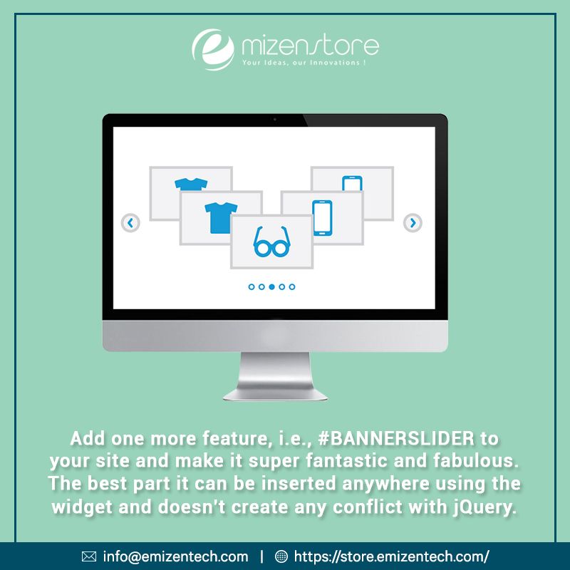 EmizenTech's tweet image. Banner Slider facilitates user to add many slider images as per their choice. Rest you can see here: buff.ly/2lC7KKg
#MagentoExtensionsDevelopment #Magento2ExtensionsDevelopment #MagentoDevelopmentCompany #MagentoStore #MagentoExtensionsDevelopment