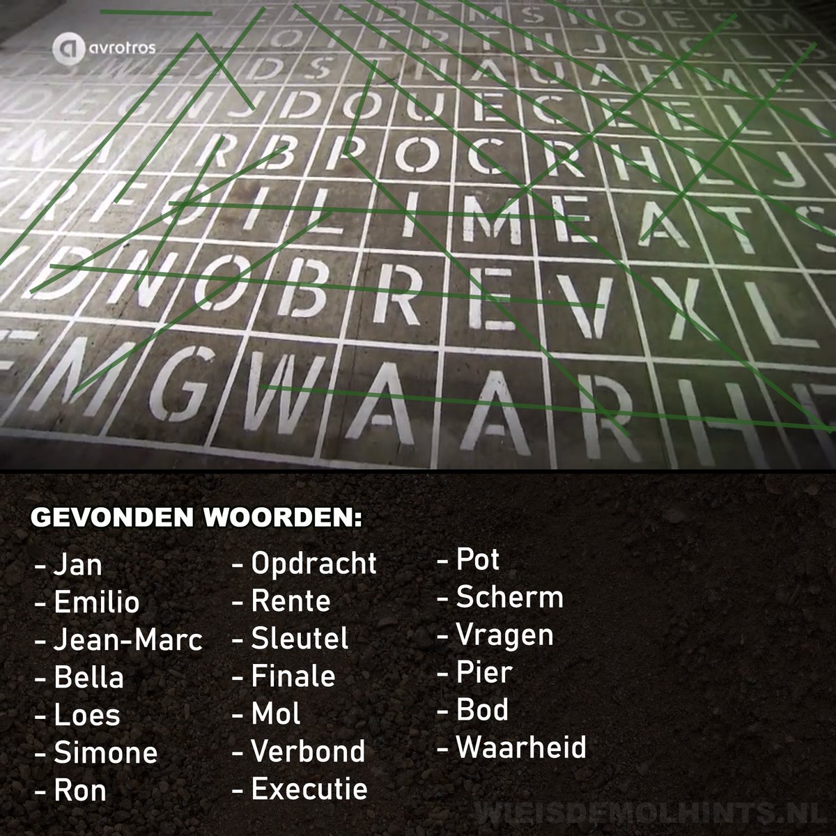 WIDMHints2023's tweet photo. Alvast voorbereiden op zaterdag: Dit zijn alle woorden die in de intro in de woordzoeker zitten! #widm #widmhint #widmtips #wieisdemol #wieisdemolhints https://t.co/Vc0Q9RBHm5
