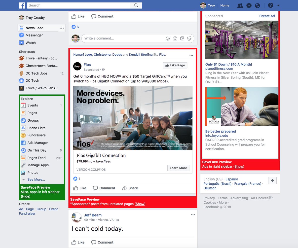 troycroz's tweet photo. Happy new year #dctech! Over break I made a @googlechrome extension to hide all the ads and junk from your @facebook feed https://t.co/PcfH4GFkQx https://t.co/8RUrhTICcz