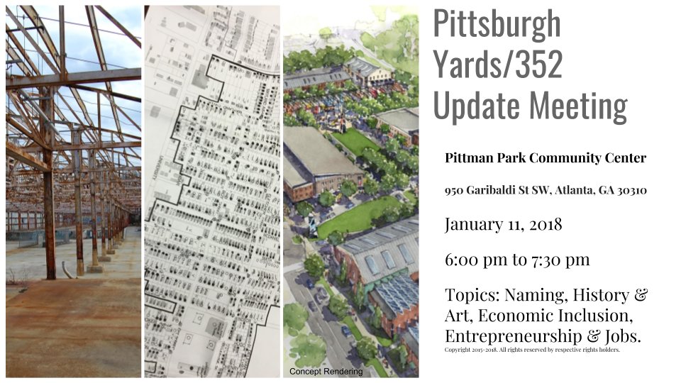 MyPittsburghATL's tweet photo. Happy New Year! Start off 2018 at the Pittsburgh Yards Monthly Community Update Meeting on Thursday, January 11th at 6pm at the Pittman Park Center. https://t.co/BoIeKCjcI1