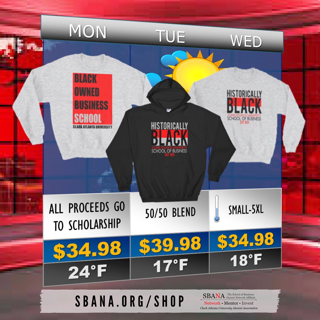 Bundle up, everyone! They say this could be the coldest start to a New Year in 16 years. You're going to need a hoodie for that - visit sbana.org/shop to order!

#BlackOwnedBusinessSchool #HBCUApparel #ClarkAtlanta #CAUAlumni #CAUAlum #WeAreCAU #CAU #HistoricallyBlack
