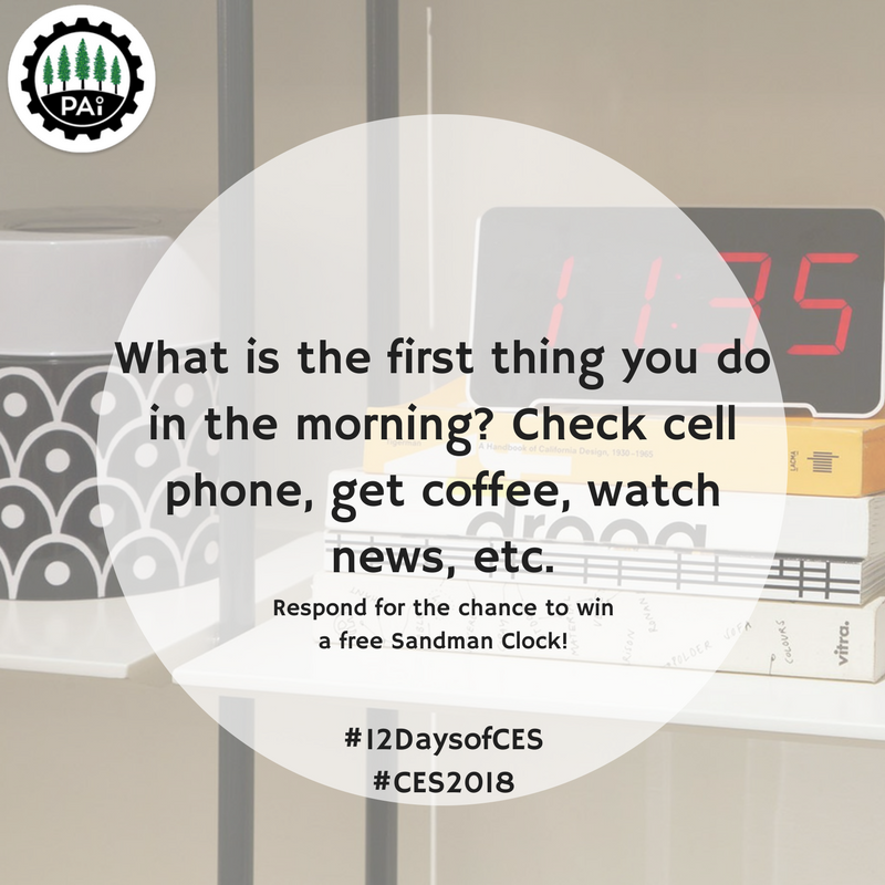paltoinnovation's tweet photo. What is the first thing you do in the morning? Check cell phone, get coffee, watch news, etc. (winners must be attending CES to pick up their Sandman Clock at our booth) #12DaysOfCES #CES2018 #Giveaway https://t.co/ZXZIOhcZOu