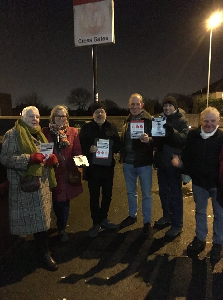 Braving the cold to talk to commuters at Cross Gates station. Fares hiked once again today - that's 32% since the Tories came to power #RailFail