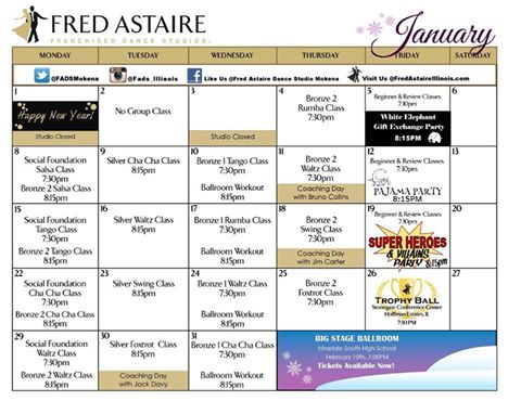 FADSMokena's tweet photo. 2018 is here and so is our #January studio calendar. Group classes, special #events, and fun themed parties make this month an exciting start to your #NewYear. Grab a copy this week to make sure you do not miss out on the #fun! https://t.co/sBn3FZKWFk