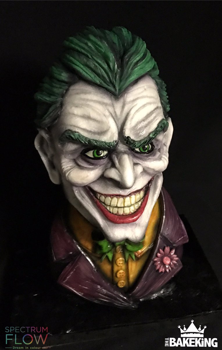 The_Bakeking's tweet photo. The Joker CAKE!
The sculpture was made for a great old mate of mine who's a massive fan of all things
Chocolate cake and chocolate ganache!
All colouring done with: #spectrumflow
Video on the FB Page. ๐
#thebakeking #extremecakemakers https://t.co/JifY8ldhsY
