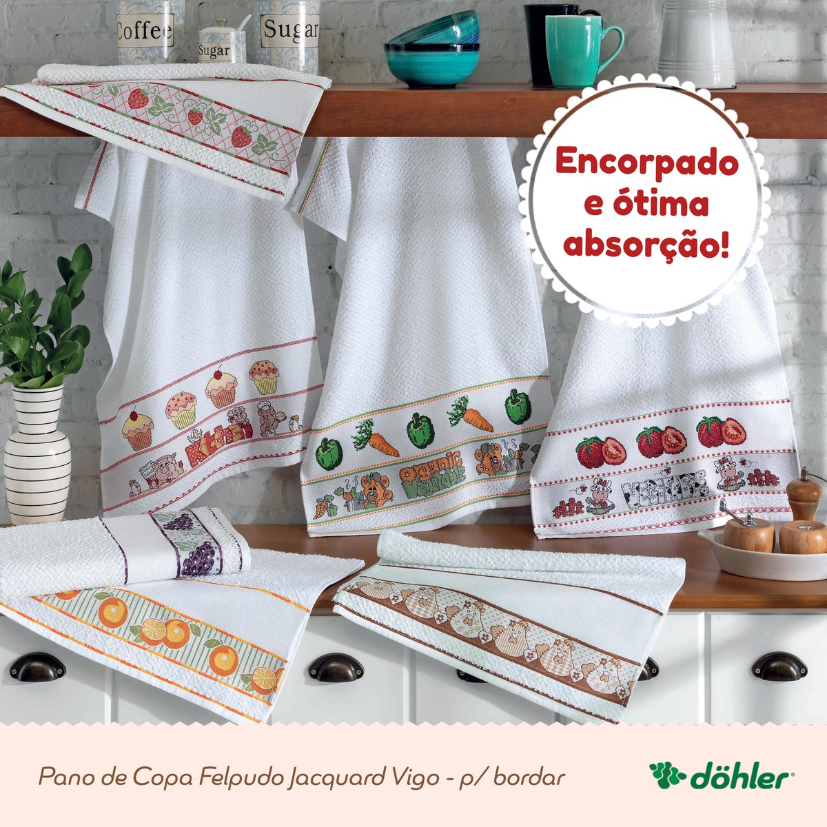 Dohler S A Solte Sua Imaginacao E De Um Toque De Personalidade Para Sua Cozinha O Pano De Copa Vigo Tem 40 Pontos Livres Na Barra Para Voce Bordar A Vontade