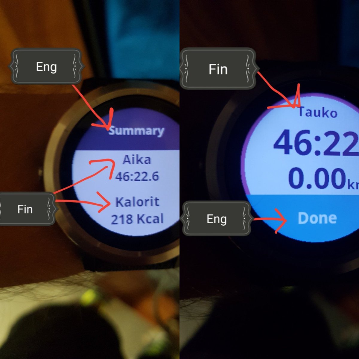 Markustwiittaa's tweet photo. @Garmin You should really fix these finnish translations on Vivoactive 3 https://t.co/8JAPjFmxFX