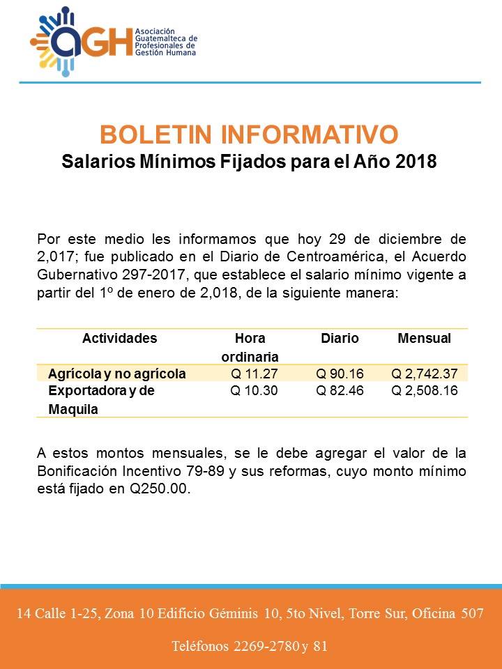 AGHGuatemala's tweet photo. #BoletínAGH #NuevoSalarioMínimo2018 #Guatemala https://t.co/dQVLrxjWHM