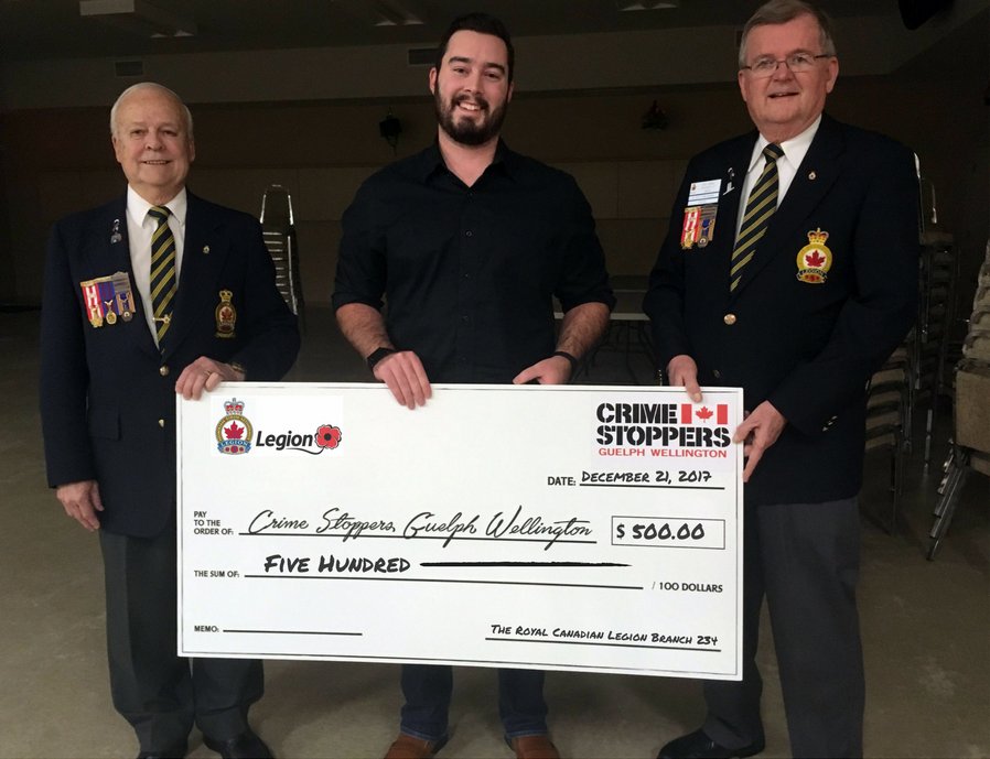 Big #thankyou to Royal Canadian Legion Branch 234 #Guelph for their generous donation! Here President Glenn Currie presents the cheque to #CSGW Board member Alex Boughen assisted by First Vice President Roy Fagel. We couldn't do it without support like this! #Community