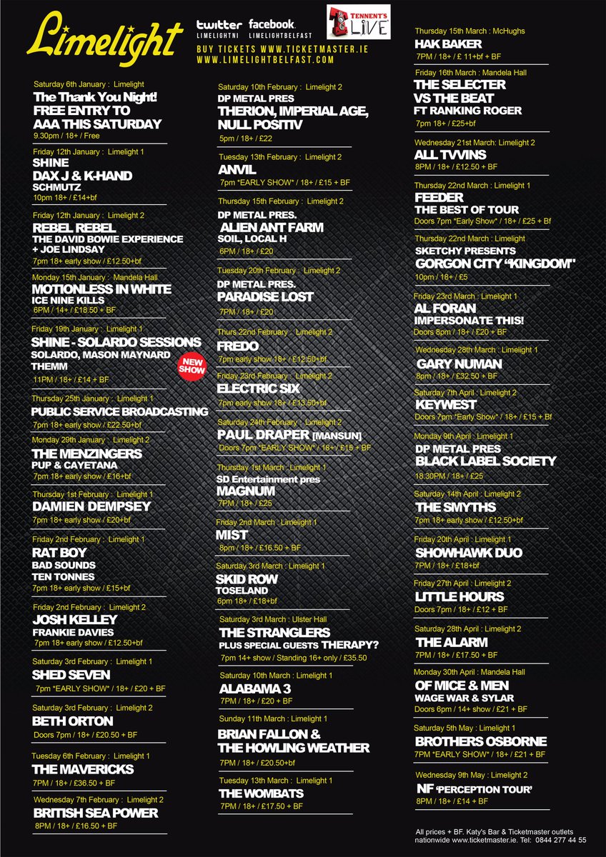 LimelightNI's tweet photo. .@LimelightNI listings competition!
RT, FOLLOW US + reply with which gig you'd love to go to &amp; you could WIN a pair of tickets! Drawn on Fri https://t.co/Rcd6jEMq7m