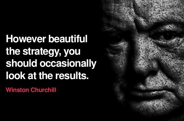avinash's tweet photo. #lovelovelovethisquote

"However beautiful the strategy, you should occasionally look at the results." 
. https://t.co/xke1Y4ObMf