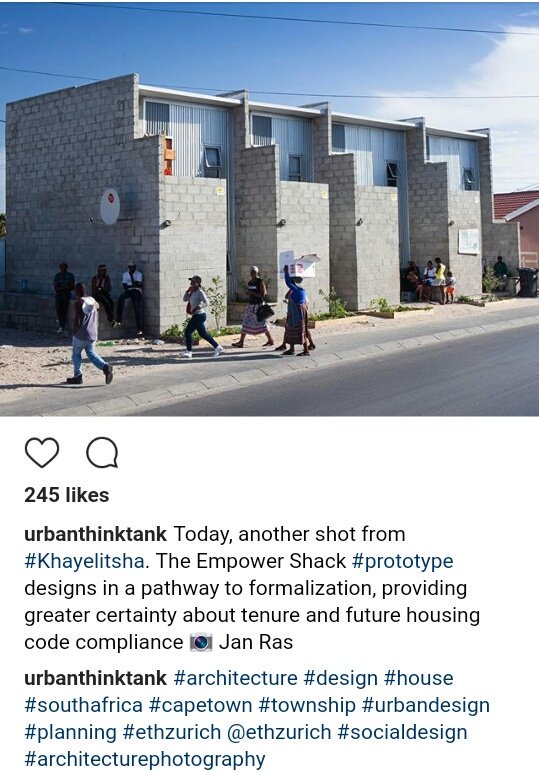 Tendaijoe's tweet photo. A shack prototype by #UrbanThinkTank in Khayelitsha, Cape Town has been shotlisted for an international award. @CityLab @smartcitiesdive https://t.co/zhNkAV3yrM