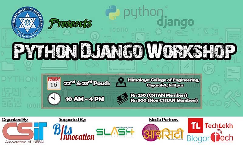 blogortech's tweet photo. Second Edition of Python Django Workshop in Nepal Going To Be Held https://t.co/9of8LHoxXo https://t.co/W558DpPMqo
