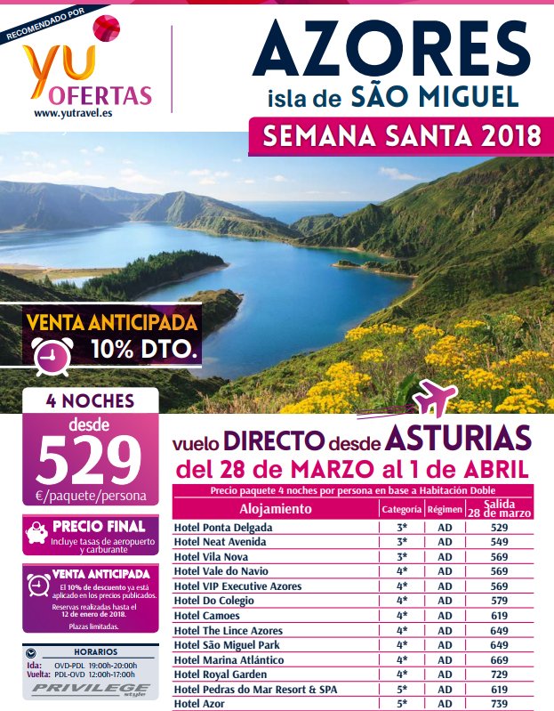 AeroAsturias på DESTINO DIRECTO SEMANA SANTA 2018 Esta Semana Santa @viajes_yutravel comercializa en TODAS LAS AGENCIAS DE VIAJE el paquete para conocer la de São Miguel (Azores) en