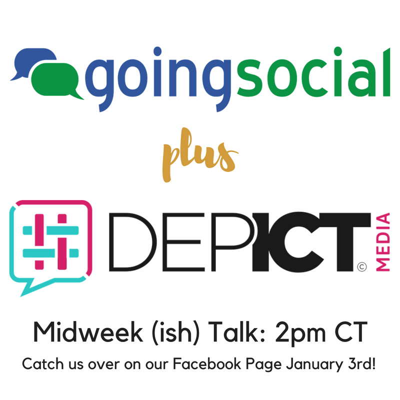 We're so excited to host <a href="/Lowellbrown/">Lowell Brown</a> of <a href="/iGoSocial/">Going Social</a> on Midweek (ish) Talk tomorrow! We have a fun array of topics to go over, including social media access for kiddos and some other social media fun, so join us over on Facebook at 2pm CT January 3rd! facebook.com/depictmediaICT