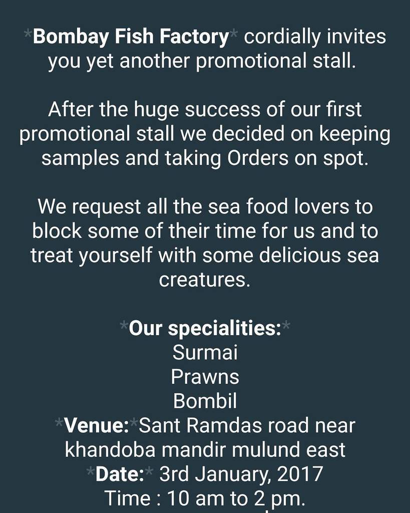 Bombayfishfact's tweet image. #second#promotionalstall#
#sameplace#mulundeast #ordercounter
#visitagain#2️⃣0️⃣1️⃣8️⃣#wholesalerate.
#bestseafood.
BOMBAY FISH FACTORY.
ift.tt/2zyxcp0
8082695599 ift.tt/2qcUTmm