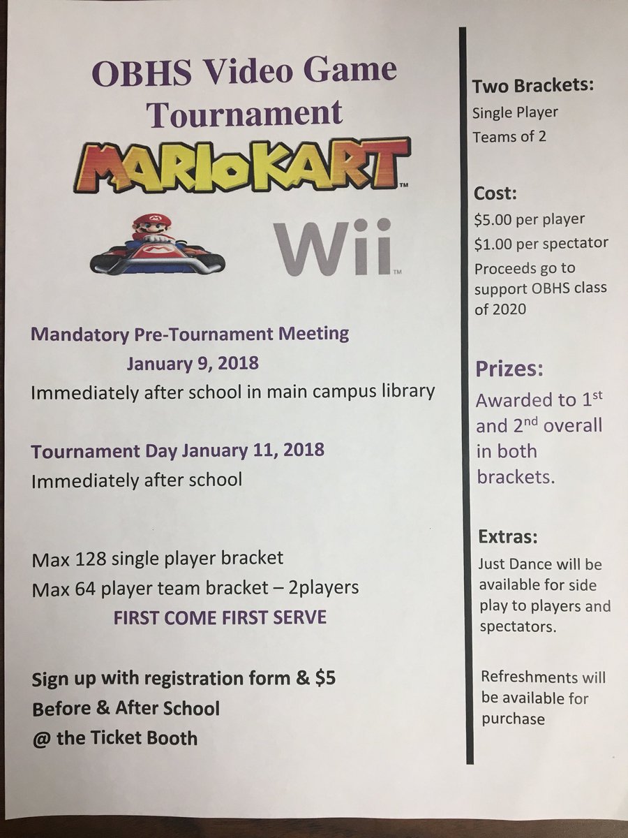 OBHS Class of 2020 (@obhs2020) on Twitter photo Video game tournament Thursday 1/11. Sign up at the ticket booth by the main office before and after school. $5 and permission slip due at sign up <a href="/OBHSClassof2018/">OBHS Class of 2018</a> <a href="/OBHSClassOf2019/">OBHS Class Of 2019</a> <a href="/OBHSClassof2021/">OBHS Class of 2021</a> <a href="/obhs_announce/">OBHS Announcements</a> Video game tournament Thursday 1/11. Sign up at the ticket booth by the main office before and after school. $5 and permission slip due at sign up <a href="/OBHSClassof2018/">OBHS Class of 2018</a> <a href="/OBHSClassOf2019/">OBHS Class Of 2019</a> <a href="/OBHSClassof2021/">OBHS Class of 2021</a> <a href="/obhs_announce/">OBHS Announcements</a>