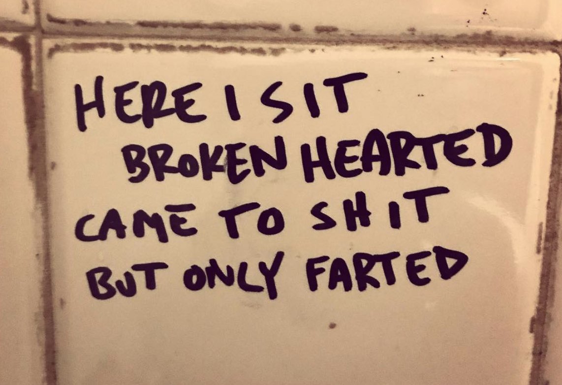 doNYC's tweet photo. After the final last call, we remember #GrassrootsTavern with the writing on the bathroom walls. #RIP - https://t.co/U2AbqsrPrp https://t.co/vHrTu4X9VW