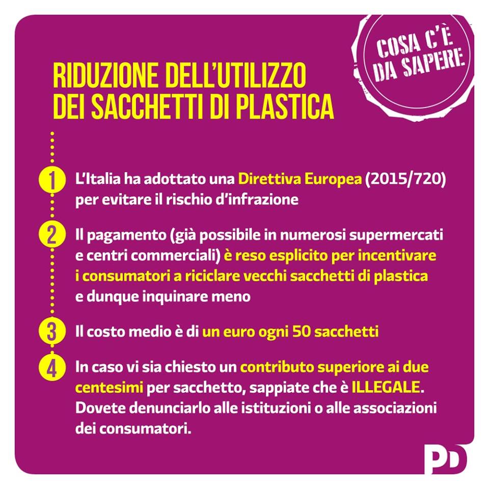 pdnetwork's tweet photo. La nuova legge sull'uso dei #sacchetti, come spiegato bene in questo approfondimento di @AlessiaMorani mira a ridurre l'inquinamento e a favorire il riuso. Inoltre la nuova legge recepisce una direttiva europea che, se non attuata, avrebbe portato a una multa per il nostro Paese https://t.co/tJGyZfuSmS