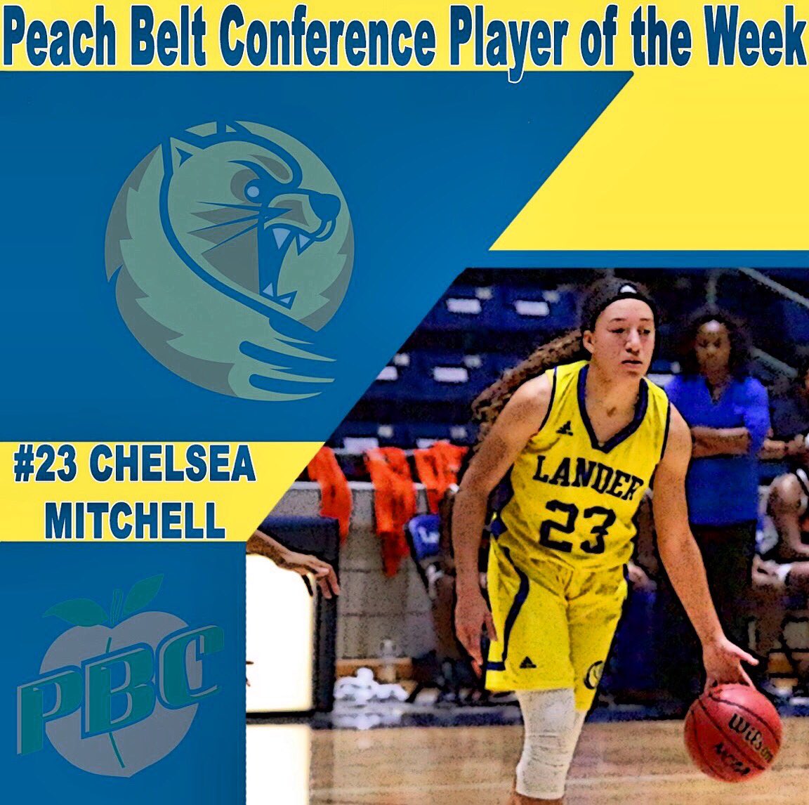 3DegreesOfNiNi's tweet photo. #DMVProduct RT @LanderAthletics: Congratulations to junior Chelsea Mitchell on being named @PeachBelt Player of the Week! Chelsea recorded a double-double with a career-high 26 points in a win at Georgia Southwestern! #cLawsUp https://t.co/vpifcTlYiW https://t.co/yFMIykjexL