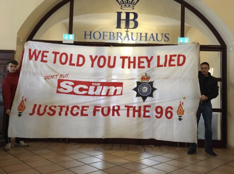 RichieG_LFC's tweet photo. Back in the Hofbräuhaus. Last time I was here was during the 25 (TWENTY-FIVE) month-long Warrington inquests spun out by certain parties. Final Score:14-0 https://t.co/zqBToTrvMs