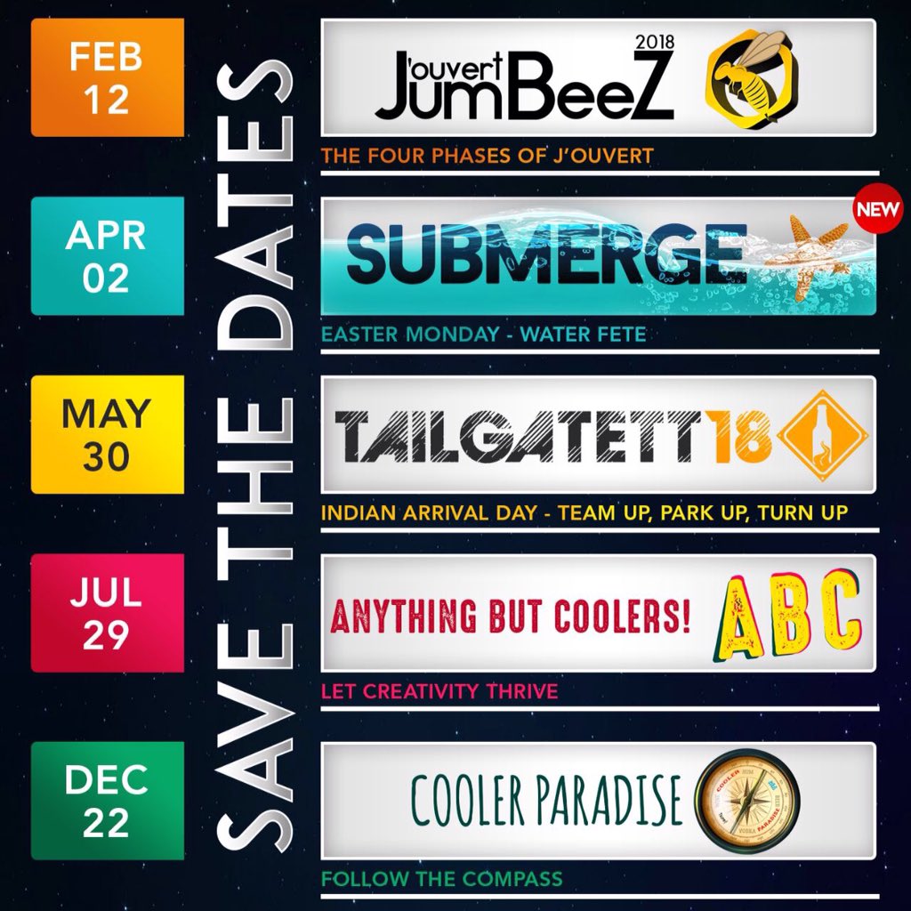 wildgooseTT's tweet photo. Wild Goose is coming at ya fast this new year! Which event are you most excited for?
#HappyNewYear
#EventCalendar
#JouvertJumbeez
#Submerge
#TailgateTT
#AnythingButCoolers
#ABC
#CoolerParadise
#WildGoose
#WildGooseTT
#Party
#Lit
#Girls
#Sexy
#Team
#IslandLife
#Trinidad
#Caribbean https://t.co/MR2EYhbAFK