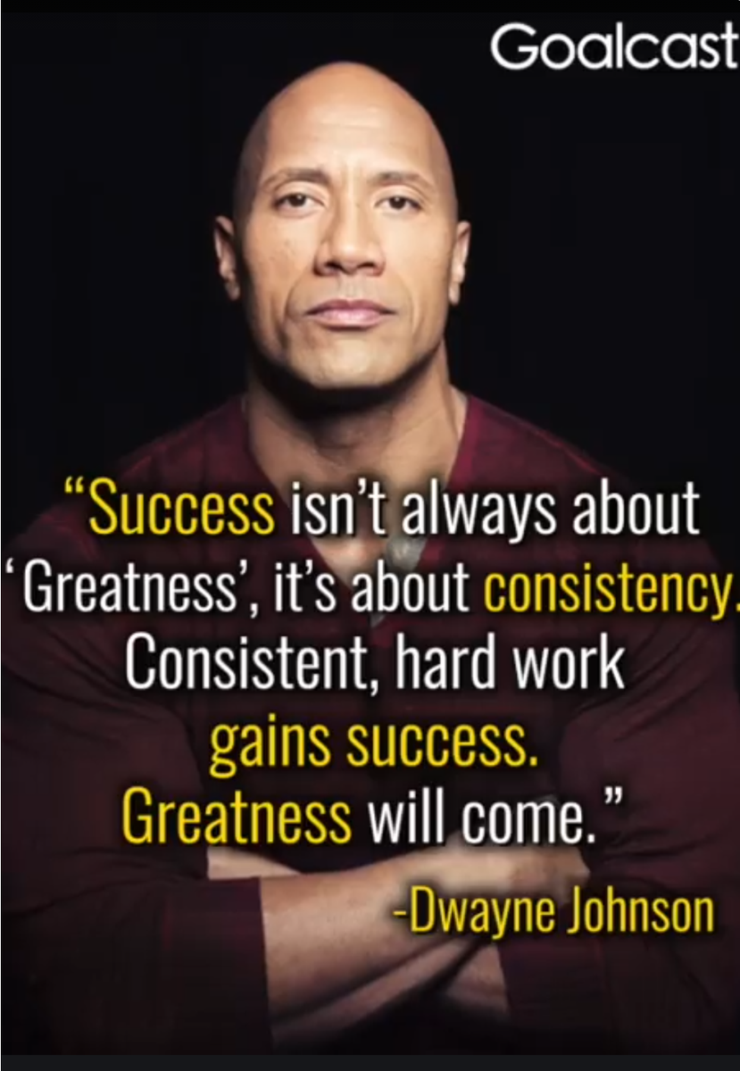 Success isn't always about 'Greatness, it's about consistency. Consistent, hard work gains success. Greatness will come. - The Rock