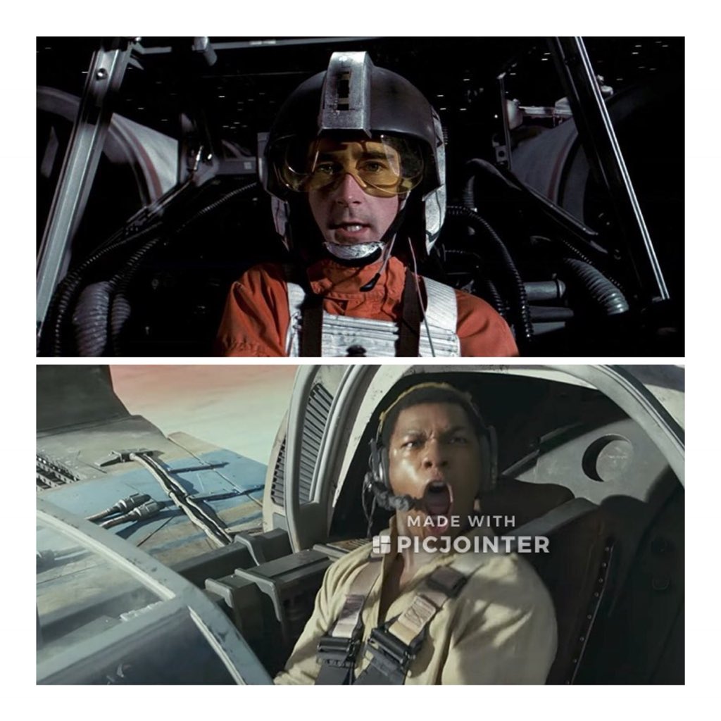NateJordan13's tweet photo. So let me get this straight, in a sealed spacecraft you wear a helmet w/visor but in an open cockpit and red dust flying everywhere, you don’t? #lastjedi #safetyfirst https://t.co/8N7fYE19Vy