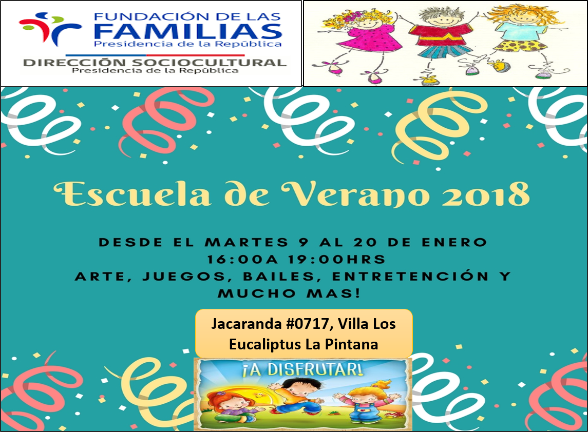 fundapintana's tweet photo. Escuela de Verano, fundación de las Familias La Pintana Te invita a participar de  entretenidas actividades para los niños!! @tererey3 @funfamilias https://t.co/S7HDEzGaqF