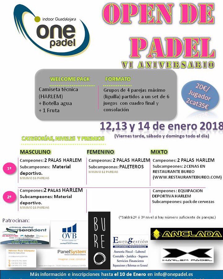 Seguimos apoyando el deporte. #Guadalajara
#Padel
#onepadel
Participa!!!!!!