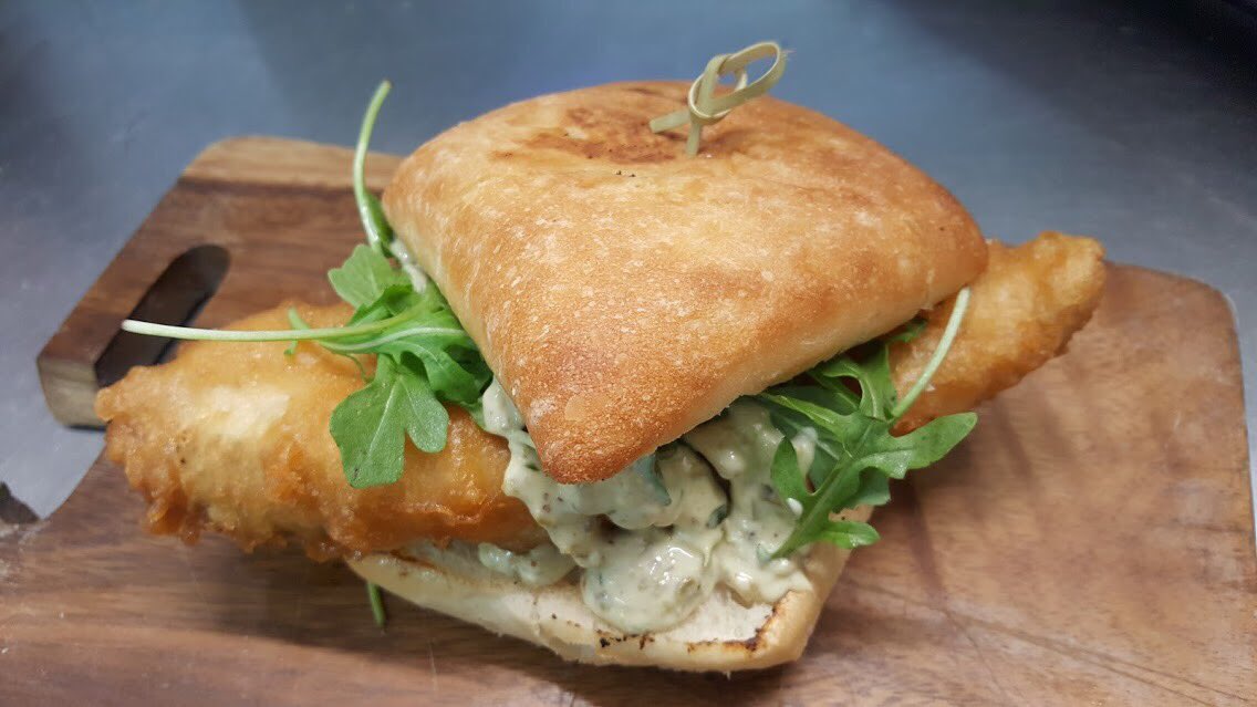 Craft beer-battered fish, tartare, rocket. #loveburgers