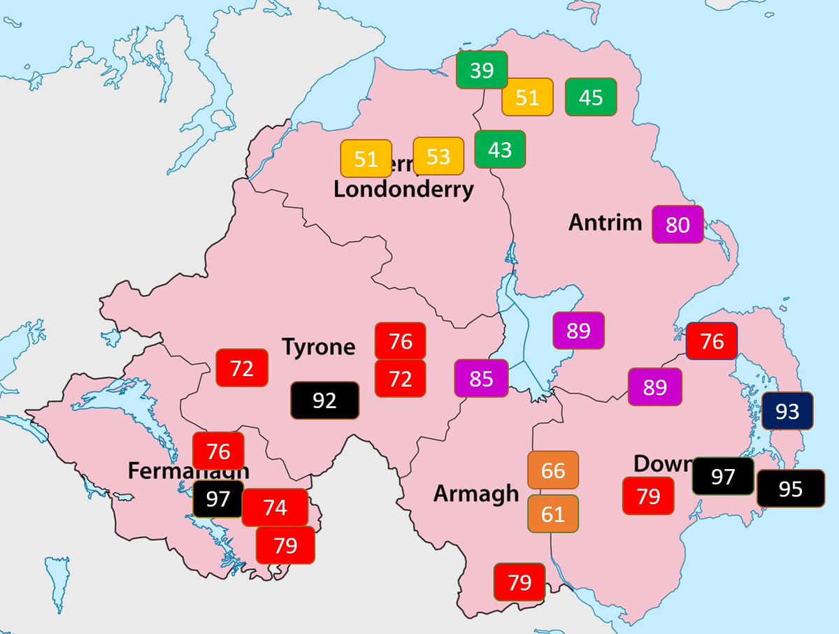 10pm update for maximum wind gusts (KPH) recorded on our on-farm weather stations. <a href="/AFBI_NI/">AFBI</a> <a href="/AgriSearchNI/">AgriSearch</a> #StormEleanor
