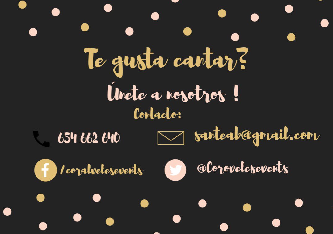 Corovelesevents's tweet photo. Estamos preparando nuestro próximo repertorio: Música Sacra.
Si te gusta cantar, anímate y atrévete a experimentar lo que es cantar en un coro! 🎤 https://t.co/eyNk8W0iGH