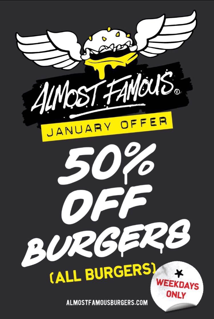 50% OFF burgers at one of Liverpool's best! Throughout January, Mon-Fri only, all day and all night. You'd be absolutely mad not to! 🙌🏻 #januarysale