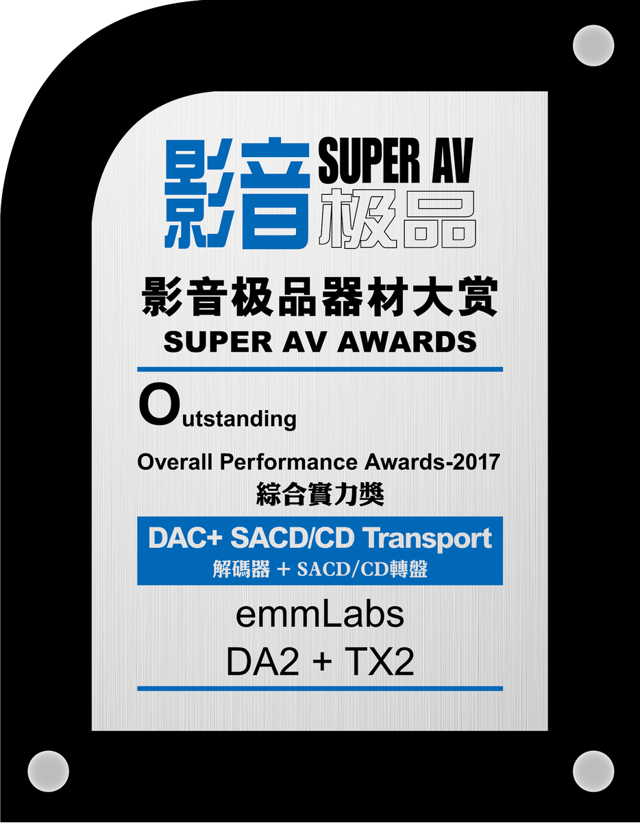 MeitnerAudio's tweet image. EMM Labs has just received the Super AV Award for Outstanding Overall  Performance 2017 for our DA2 reference DAC and TX2 Transport!
More pictures and details: goo.gl/ugGdVs