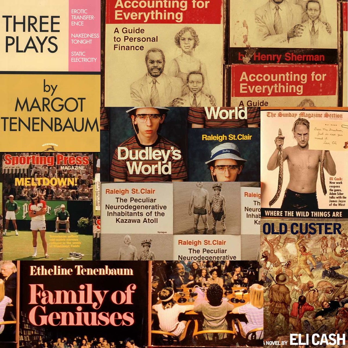 InvenioMedia's tweet photo. For today's #typographytuesday, the publications of The Royal Tennenbaums. Designer Joan Winters #theroyaltennenbaums #futura #helvetica #typography #movietypography #film #designagency #productionagency #wesanderson https://t.co/wr7m8r8PN6