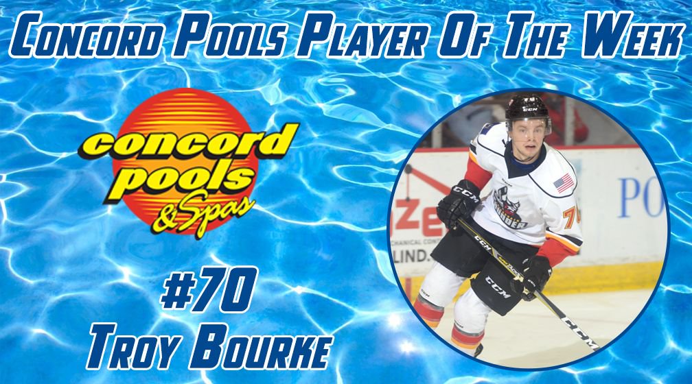 ECHLThunder's tweet photo. With five points from three games, including a pair of multi-point games, #ADKThunder forward Troy Bourke is the Concord Pools Player of the Week! https://t.co/iFYu8372iT
