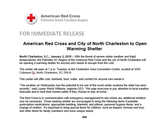 RedCrossSC's tweet image. *CORRECTION* - At 7pm, we will open a shelter at the Charleston Area Convention Center, NOT the Coliseum. It's next door. #chsnews #chswx