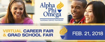 APOStaff's tweet photo. December APO grads and alumni brothers, you're invited to a virtual career fair and online recruiting event on Feb 21 to connect job and school seekers with employers and universities that value servant leadership experience! For more information, visit https://t.co/xjunjFBJDX https://t.co/w0Beeclvmt