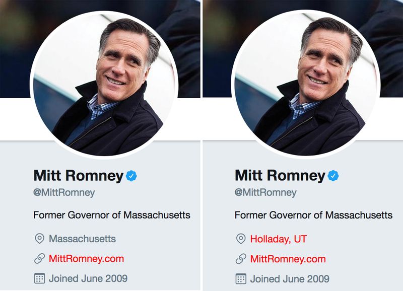 business's tweet photo. Mitt Romney changes location on Twitter as Utah Senate seat opens https://t.co/gQd80k2zcP https://t.co/rObnhTys9y