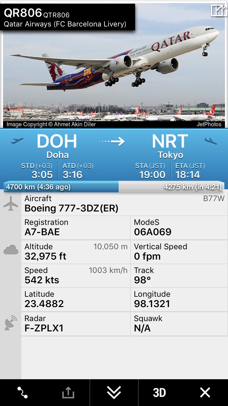 航空情報 Airplaneinformation ドーハ発 東京 成田行き カタール航空 Qr806便 ボーイング777 300er Bae Fcバルセロナ塗装で運航 到着予定時刻は18 14 推定 T Co Zq0iec7x8m Twitter