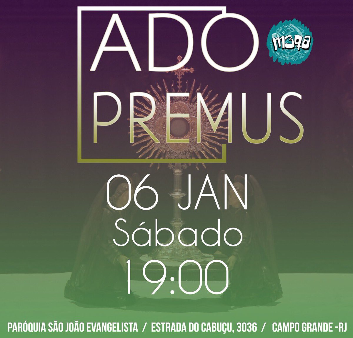 M3QASJE's tweet photo. Vamos começar o ano com o pé direito na presença do nosso Senhor?!                     Nesse sábado, nosso primeiro AdoPreMus do ano!!!                      Esperamos por você! 🙏🏻🔥❤️ https://t.co/nF3DsNnOD9