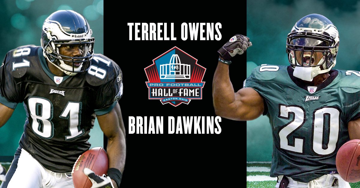 Eagles's tweet photo. Congratulations to Brian Dawkins and Terrell Owens, named finalists for the @ProFootballHOF Class of 2018! #PFHOF18

📰: https://t.co/Hlp2j5cbuK
#FlyEaglesFly https://t.co/6fA25fQFsU