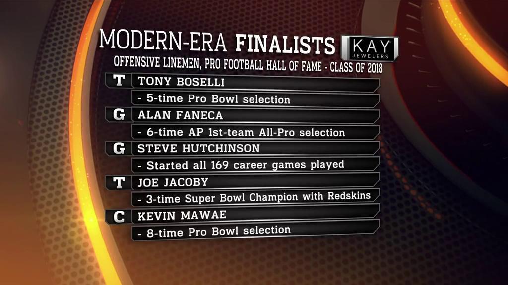 nflnetwork's tweet photo. Tony Boselli.
Alan Faneca.
Steve Hutchinson.
Joe Jacoby.
Kevin Mawae.

The #PFHOF18 OL finalists. https://t.co/9LUfPXOWDV